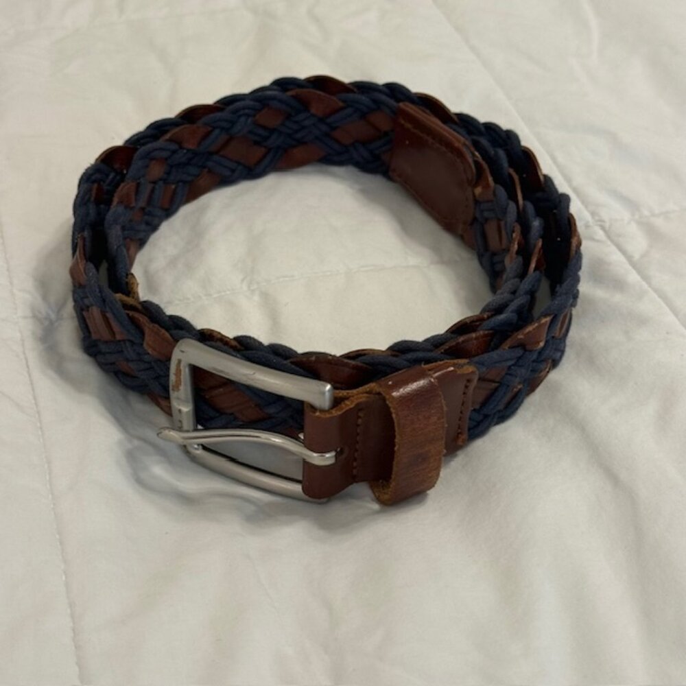 Colorful Braided Belt - Genuine Leather - Women's Size 36 Navy & Brown Leather